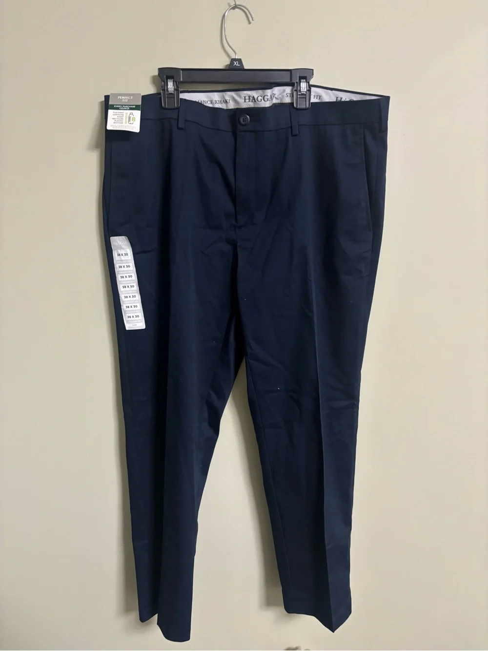 Haggar Navy Performance Khaki Straight Fit Dress Pants Men’s Size 38x30 New Golf